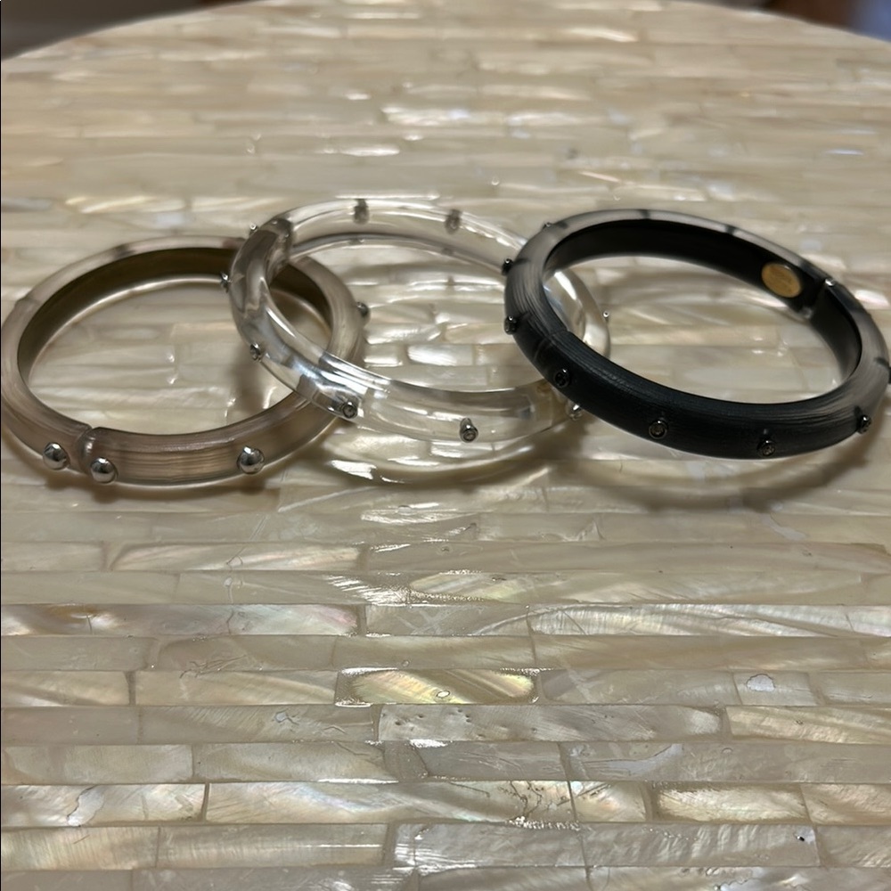 Alexis Bittar Trio Bracelet Set in Black, Clear, and Beige